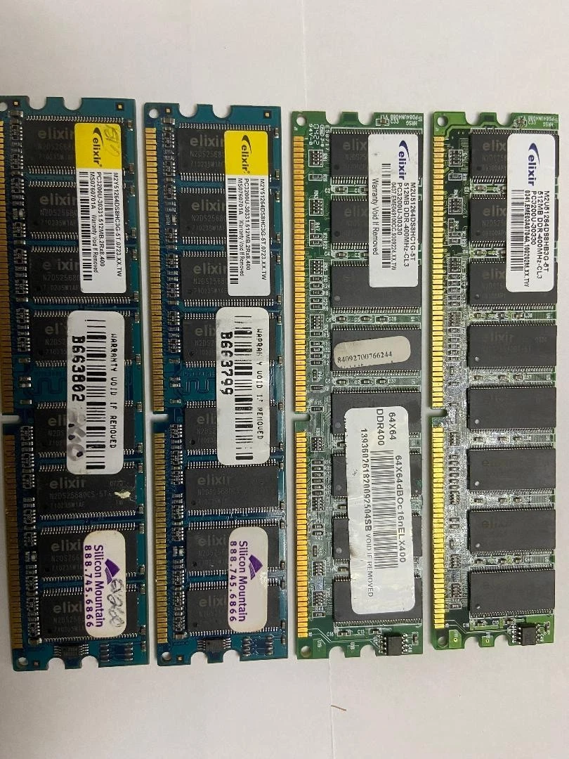 Kit 3x Barrettes RAM DDR Elixir – 512MB 400MHz CL3 PC3200U – Pour PC
