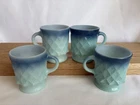 Vintage Anchor Hocking Fire King Diamond Point Blue Kimberly Mugs Set of 4