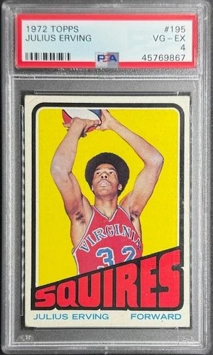 Julius Erving - 1972 Topps RC #195 - Well Centered Rookie Card - PSA 4