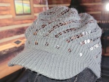 Girls Justice Knitted Hat Grey Gray Winter Brim Cap Fashion Accessory Style