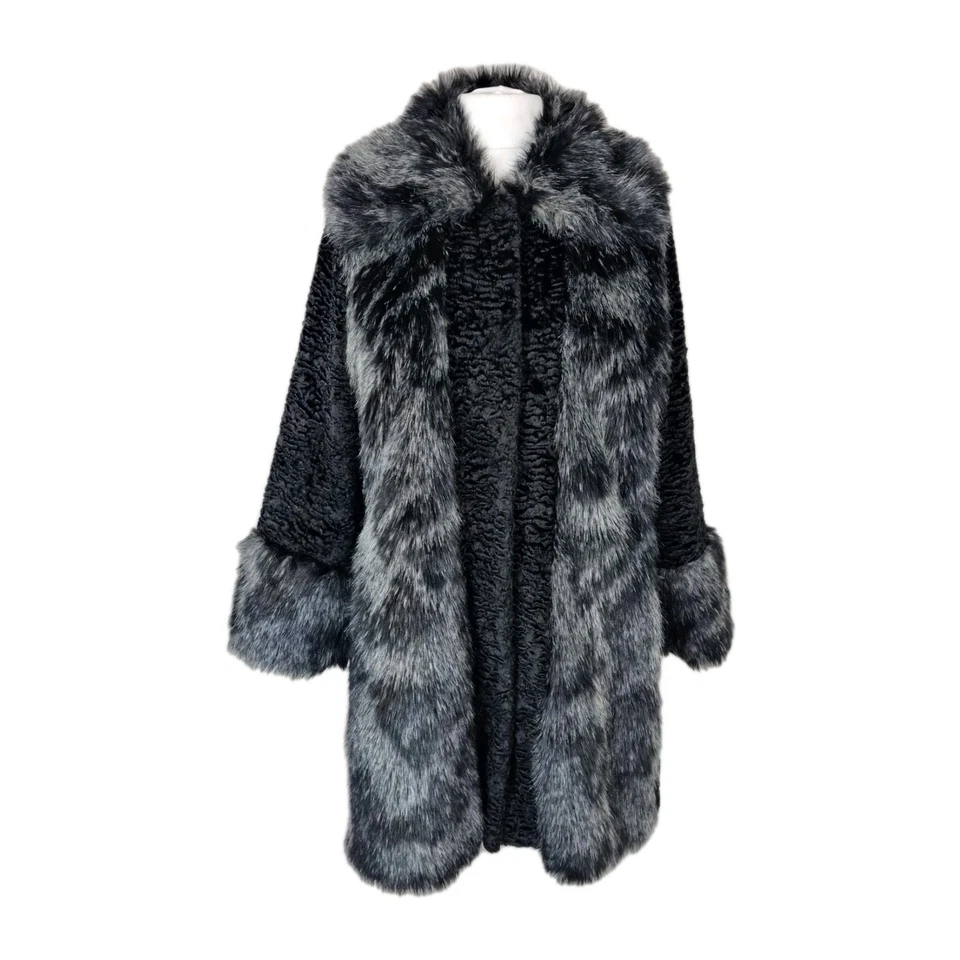 M&S Per Una Faux Fur Black Mix Coat  UK 20  Jacket - immaculate condition  - image 2 of 4