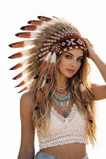 Feather Headdress Festival Headpiece Boho Tribal Costume for Women Burnin...