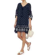 Derek Lam 10 Crosby Tassel Tie Mini Dress in navy embroidered Cotton Size 4 S