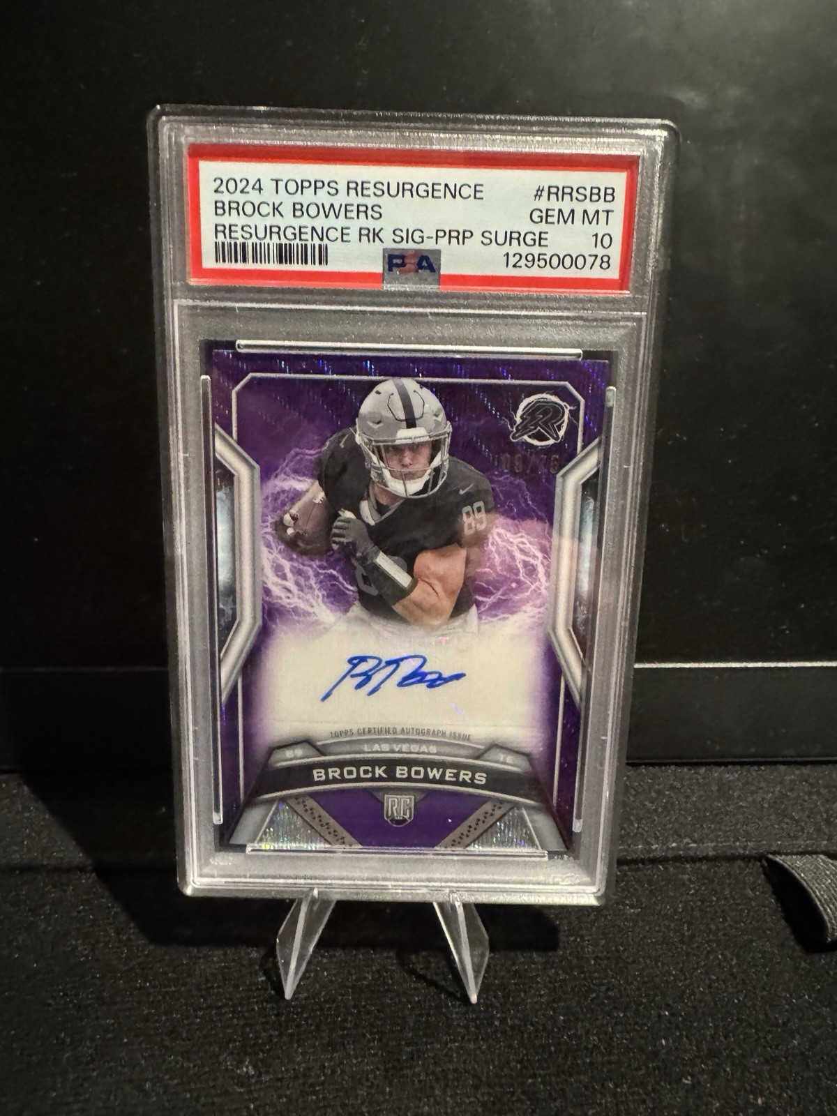 2024 Topps Resurgence Rookie Auto Brock Bowers #RRS-BB Purple Surge /75 PSA 10