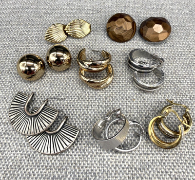 Vintage Earring Lot Clip Ons Pierced Crown Trifari Germany Greek Key Hoops