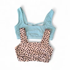 Lot Of 2 Sports Bras Women’s Large Teal Blue Animal Print Running Yoga Support