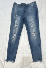 KanCan Skinny Women's Jeans Blue Distressed Stretch Denim Zip Button 5-Pocket