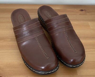 Clarks Lexi Cedar Clogs Mule Womens 10 M Bendables Brown Leather Shoes Slip  On