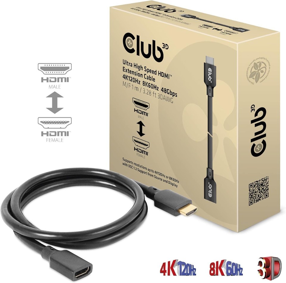 Club 3D CAC1322 Ultra High Speed HDMI Extension Cable 4K120Hz 8K60Hz