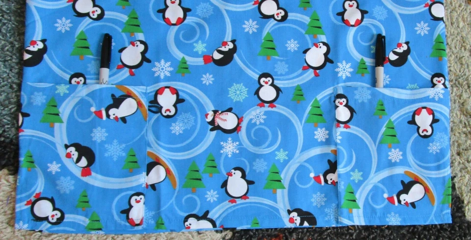 Christmas V Neck Scrub Top Bottom pockets Penguin & Xmas Tree Print Sz 2X - Image 3 of 4