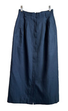 Vintage Navy Button Up Pencil Skirt - Blue Silk Cotton, Wiggle, Secretary Preppy