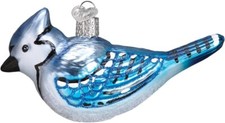 Bright Blue Jay Hanging Blown Glass Ornament by Old World Christmas 16121