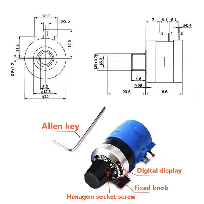 10 turn Potentiometer 3590S Wirewound Variable Resistor Precision multi-turn POT - Image 3 of 4