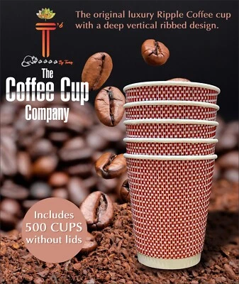 T’S THE COFFEE CUP COMPANY Disposable Coffee Cups 12oz without Lids Leak Proof Ripple Cups Chex Design x500