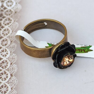 Michal Negrin Black Rose Ring 3D With Swarovski Crystal Enamel Statement Gift 7