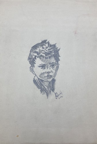 Orig. Ancien portrait dessin au crayon Joe Gabriel 1933 jeune garçon sérieux - Photo 2 sur 11