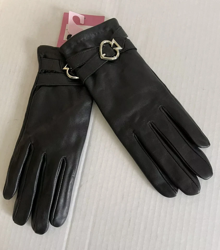 Guantes Kate Spade NY Talla S Cuero Cordero Negro Logo Dorado Dije/Hebilla Pequeños Foto 2 de 4
