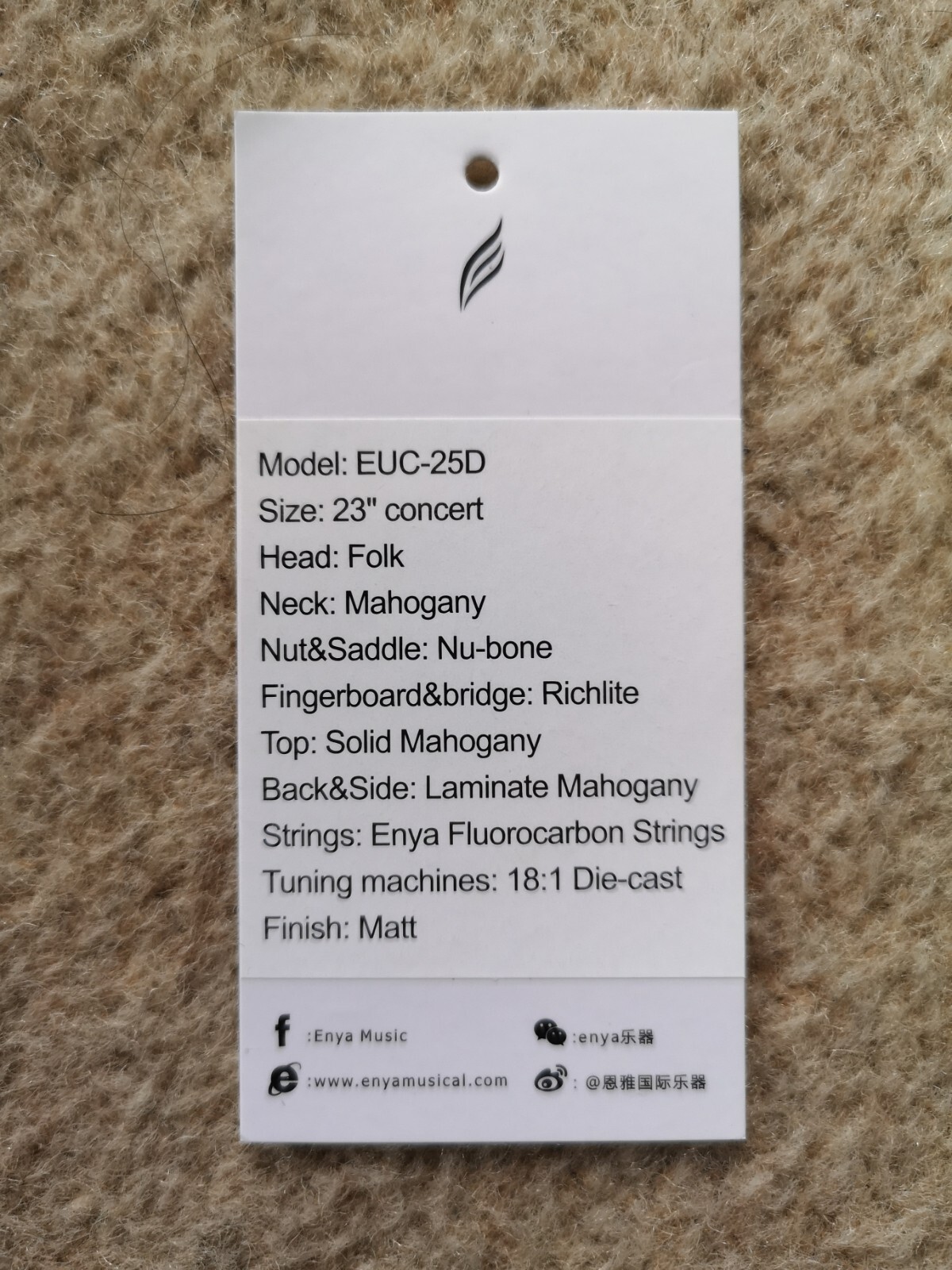 Enya EUC25D Solid Top Concert Ukulele Natural eBay
