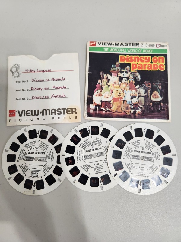 🔥VINTAGE 1973 DISNEY PRODUCTIONS DISNEY ON PARADE VIEW MASTER 3 PIECE REELS🔥
