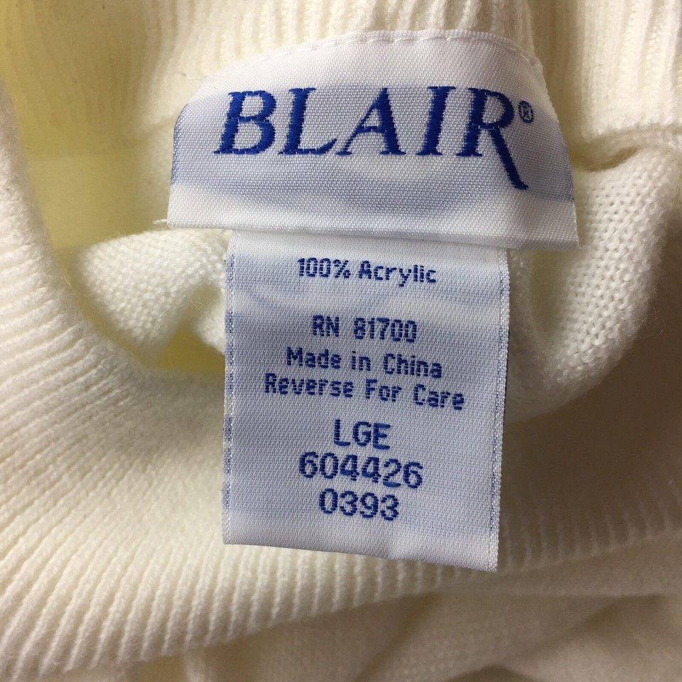 Blair Women's Knit Top Sweater Pullover Long Sleeves Cream Ivory Large