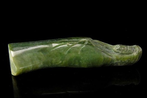 VINTAGE CHINESE WOMEN CARVED SPINACH JADE FIGURE STATUE APC-804 - Picture 3 of 5