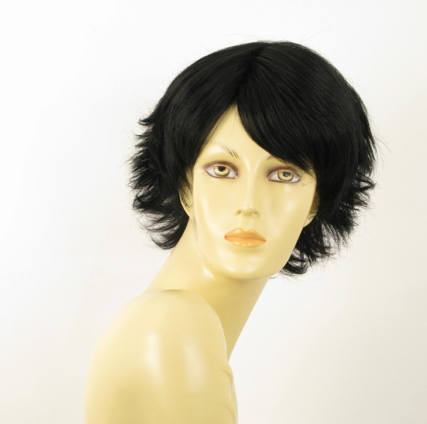 Wig for women 100% natural hair black HELENE 1B, perruque noire