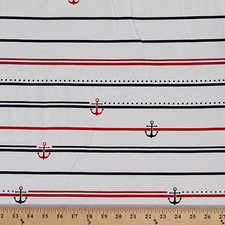 Cotton Jersey Knit Nautical Anchors Stripes Fabric by the Yard White - D347.08