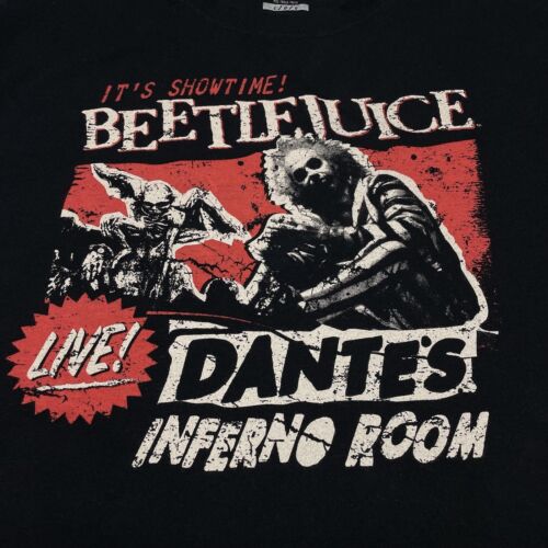 Grand T-shirt noir Beetlejuice Dante's Inferno Room film années 80 Michael Keaton - Photo 1/6