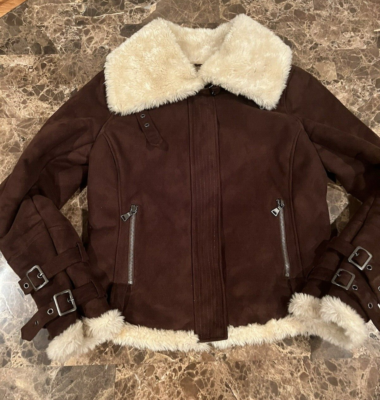 Express Vintage Y2K Faux Suede Fur Moto Bomber Jacket Penny Lane
