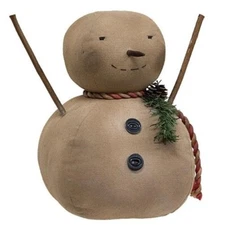 NEW PRIMITIVE SNOWMAN DOLL CHUBS Christmas 8"W x 10"T Tea Stained Winter Craft