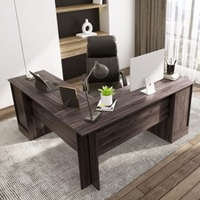 Home Office Study Workstation L-Shaped Corner Computer Desk w/ Cabinet