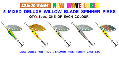 5 DELUXE WILLOW BLADE SPINNER PIRKS FORELLE ZANDER MEPPS AGLIA KÖDER BLUE FOX