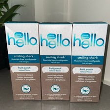 hello Smiling Shark Fluoride Free Kids Toothpaste, Natural Fruit Punch, X3