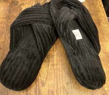 NWT AUDEN BLACK PLUSH CORDUROY CROSSBAND MULE STYLE SLIPPERS - M 8-10 