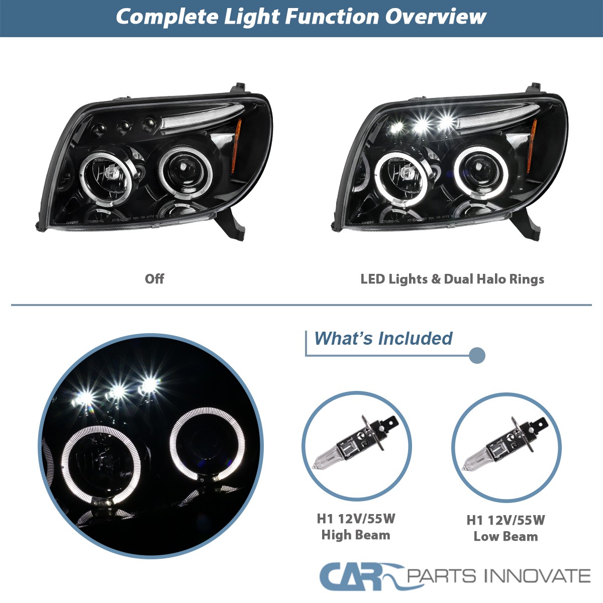 Pearl Black Fits 2003-2005 Toyota 4Runner LED Halo Projector