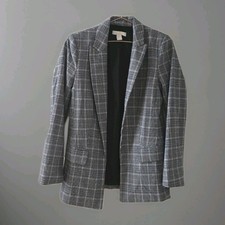 Womens Grey Check Long Blazer Size 8 Smart Casual Wear