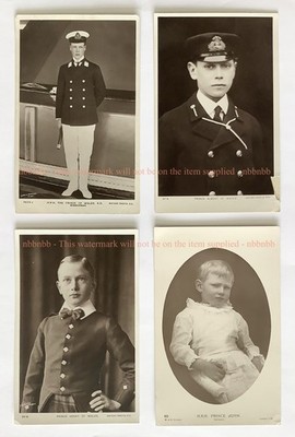 4x Postcards: Prince Edward, Albert, Henry, John c1910 Children of King George V