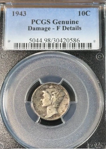 1943 Mercury Dime PCGS Fine Details Worst Certified CHRC