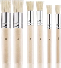 Luter 6Pcs Wooden Stencil Brushes, Natural Large, Medium, Small, Light Brown 