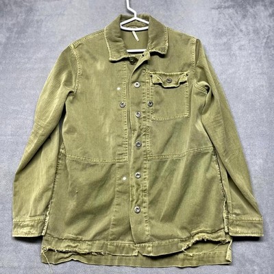 Oversized Free People Y2K Shacket Womens XS Olive Green Herringbone Pleated