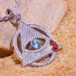 Authentic 5Ct Round Pass Tester Real Moissanite custom Evil eye Pendant White Gold Plated