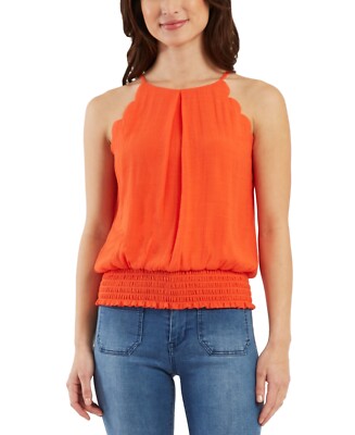 Bcx Juniors' Gauzy Scalloped Top Tangerine Orange Size XS