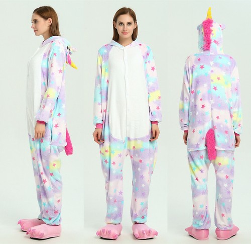 Tier Einhorn Overalls Erwachsene Kostüm Kigurumi Pyjama Schlafanzug Jumpsuit - Bild 13 von 20