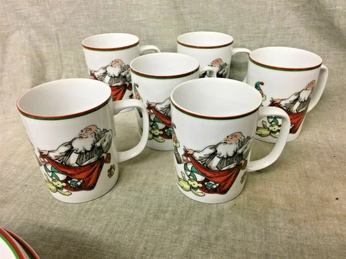 Set of 6 Fitz & Floyd Variations Santas Coffee Cups 1980 