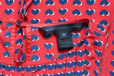Marc by Marc Jacobs Red White Blue Heart Print Silk Sleeveless Top XS