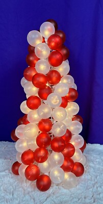 VTG 1970'S LIGHTED TABLETOP CHRISTMAS TREE MADE FROM PLASTIC BALL ORNAMENTS 18 