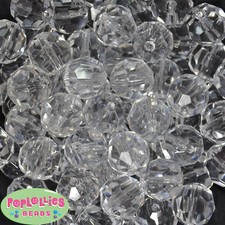 20mm Faceted CLEAR Acrylic Bubblegum Beads Lot 20 pc Chunky