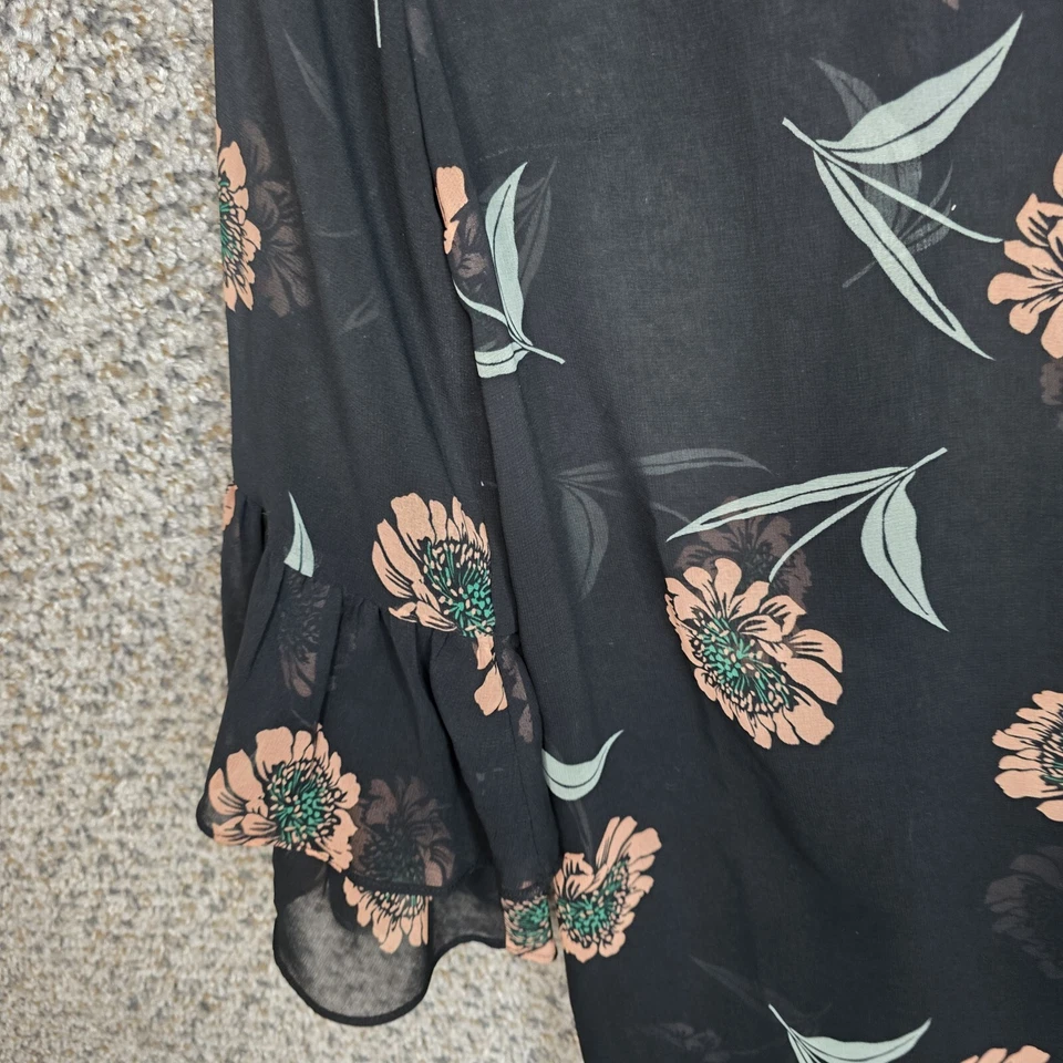 Blusa CAbi Top Mujer XS Negra Estampado Floral Transparente Manga Campana Estilo 5206 Damas Foto 3 de 4