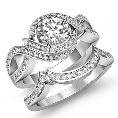 Round Diamond Engagement Bridal Set Javda Ring GIA F VVS2 14k White Gold 2.5Ctw