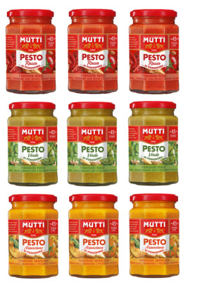 TESTPAKET Mutti Pesto Arancione Rosso Verde Tomaten Pesto Pasta Sauce 9 x 180g